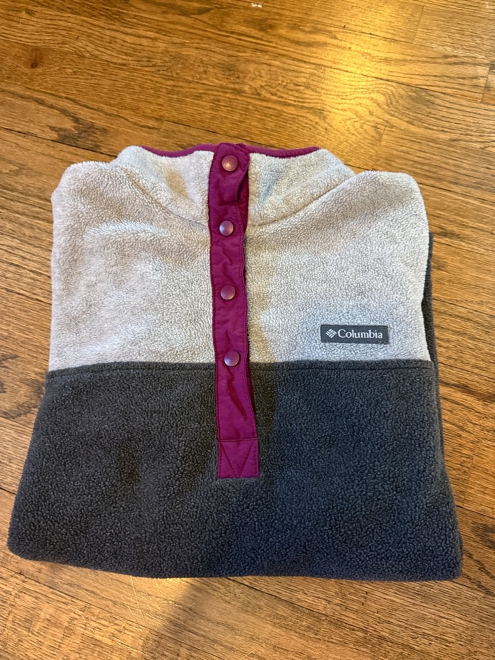 Columbia Two-Tone Fleece Pullover - Gray, Cream & Plum Accents